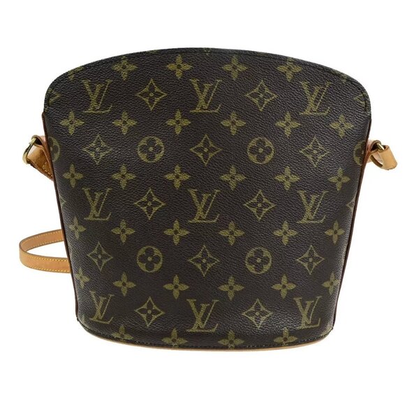 Auth LOUIS VUITTON Logo Drouot Shoulder Bag Monogram Leather Brown - Picture 15 of 16